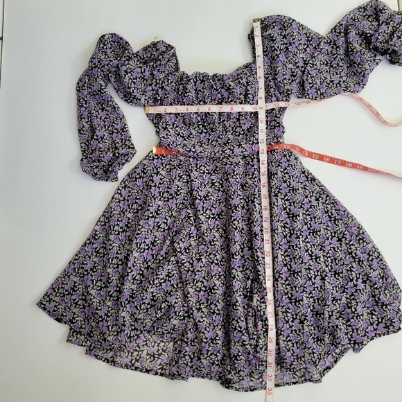 Blush & Day Black Floral Tiered Babydoll Mini Dress M Dark Romantic‎ Whimsigoth - Picture 13 of 14